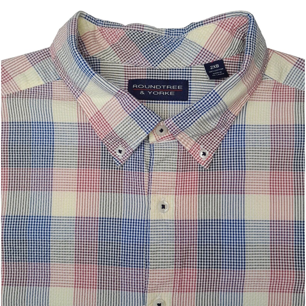Roundtree & Yorke Short Sleeve Shirt Mens BIG 2XB Multicor Check Seersucker